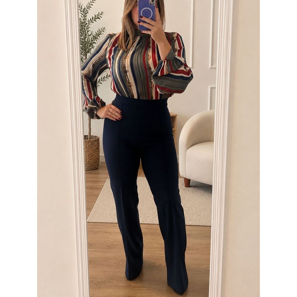 Valentina Wide Leg Jumpsuit NWT M Navy Stripe Tie Back